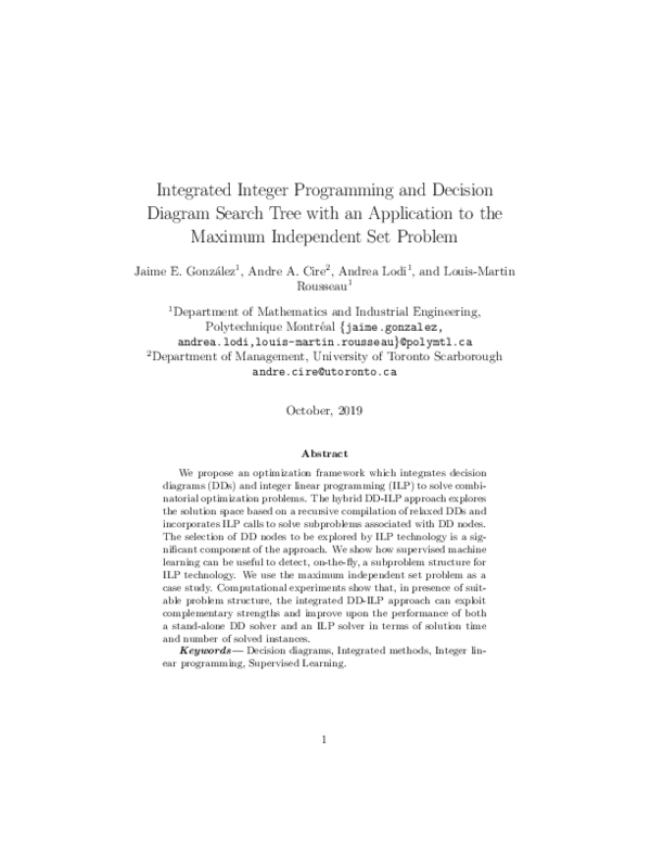 (PDF) Integrated integer programming and decision diagram search tree ...