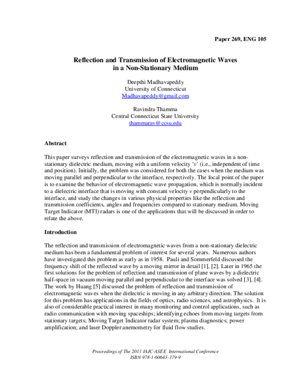 (PDF) Reflection and Transmission of Electromagnetic Waves in a Non ...