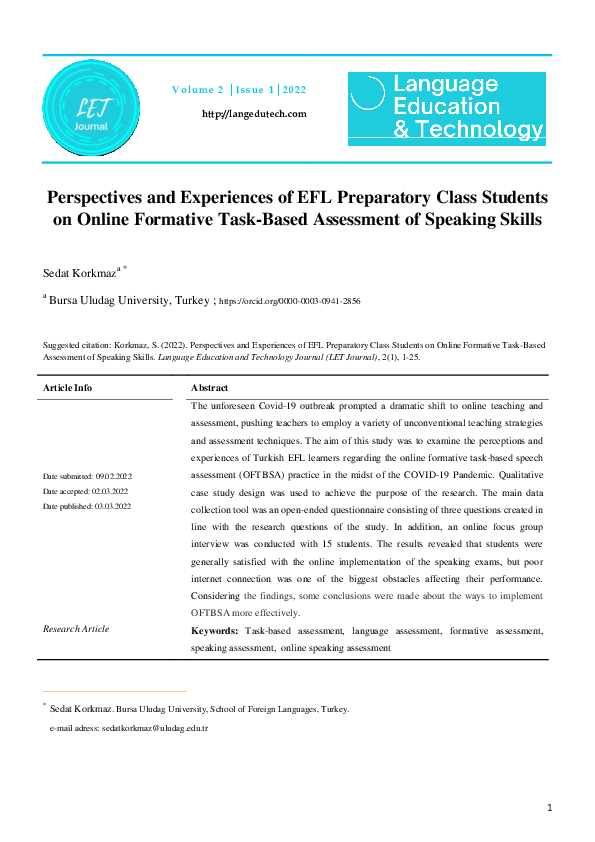 (PDF) Perspectives and Experiences of EFL Preparatory Class Students on ...