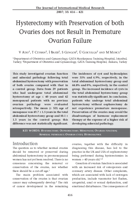 (PDF) Hysterectomy with Preservation of both Ovaries does not Result in ...