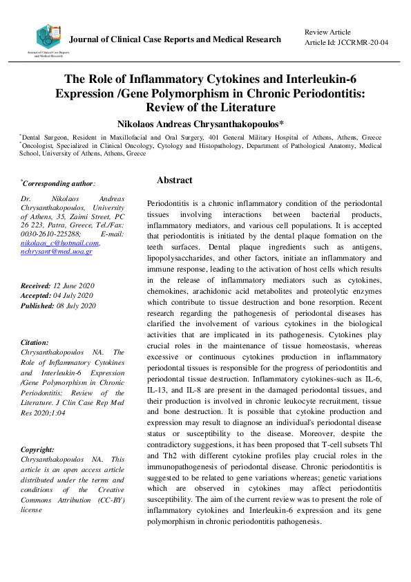(PDF) The Role of Inflammatory Cytokines and Interleukin-6 Expression ...