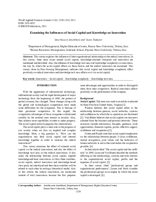 (PDF) Examining the Influences of Social Capital and Knowledge on ...