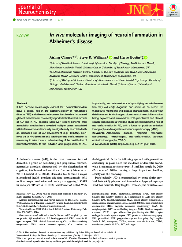 (PDF) In vivo molecular imaging of neuroinflammation in Alzheimer's disease