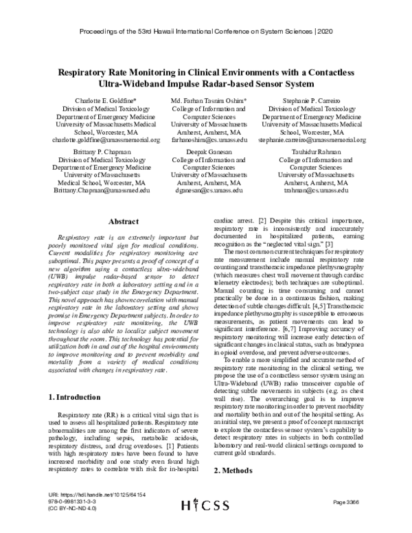 (PDF) Respiratory Rate Monitoring in Clinical Environments with a ...