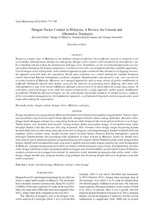 (PDF) Dengue Vector Control in Malaysia : A Review for Current and ...