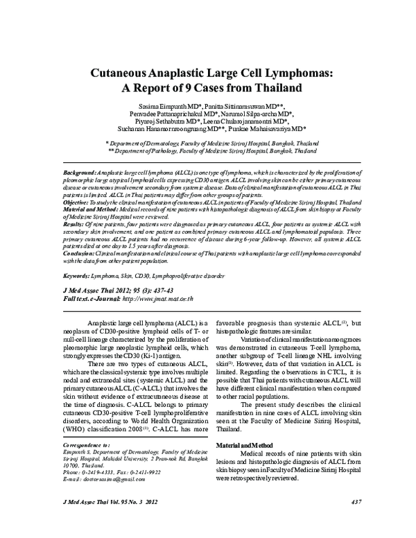 (PDF) Cutaneous anaplastic large cell lymphomas: a report of 9 cases ...