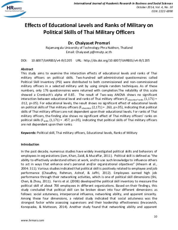  PDF Effects Of Educational Levels And Ranks Of Military On Political 