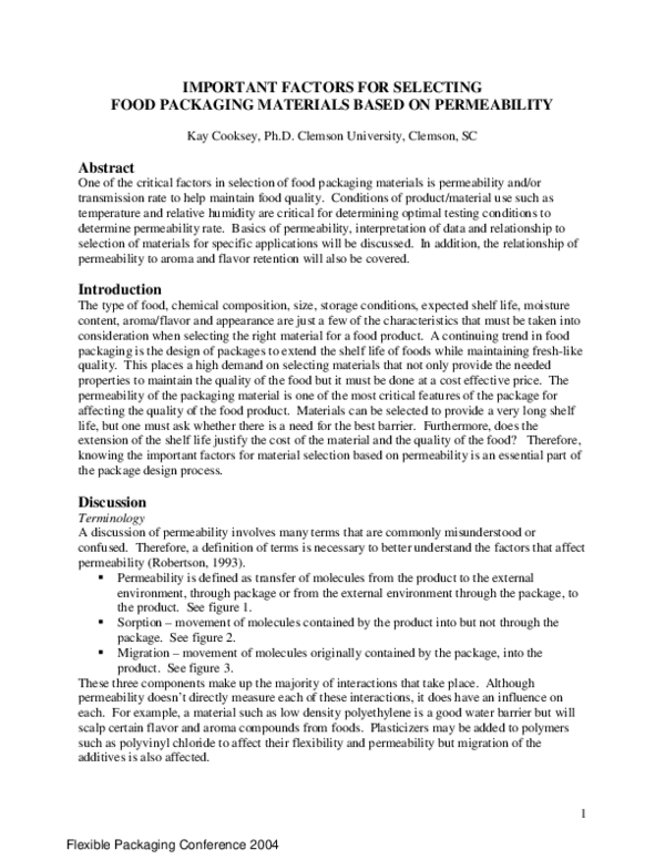 (PDF) Important Factors for Selecting Food Packaging Materials Based on