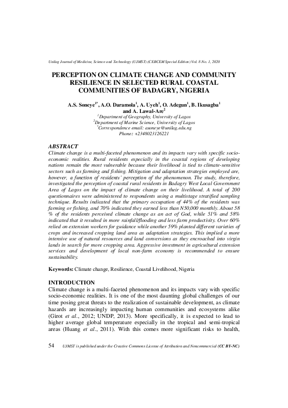 (PDF) Perception on Climate Change and Community Resilience in Selected ...