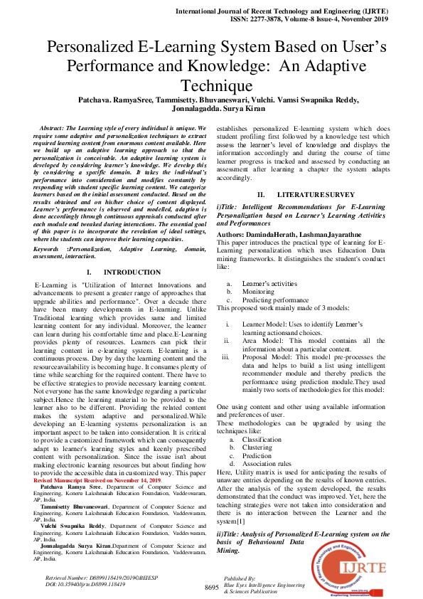 (PDF) Personalized E-Learning System Based on User’s Performance and ...