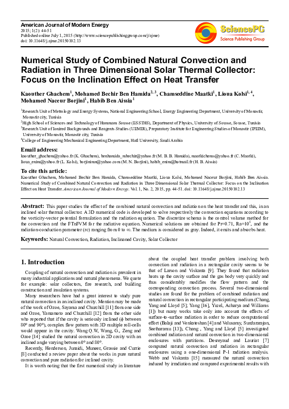 (PDF) Numerical Study of Combined Natural Convection and Radiation in ...