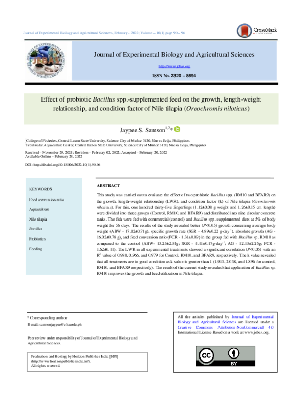 (PDF) Effect of probiotic Bacillus spp.-supplemented feed on the growth ...