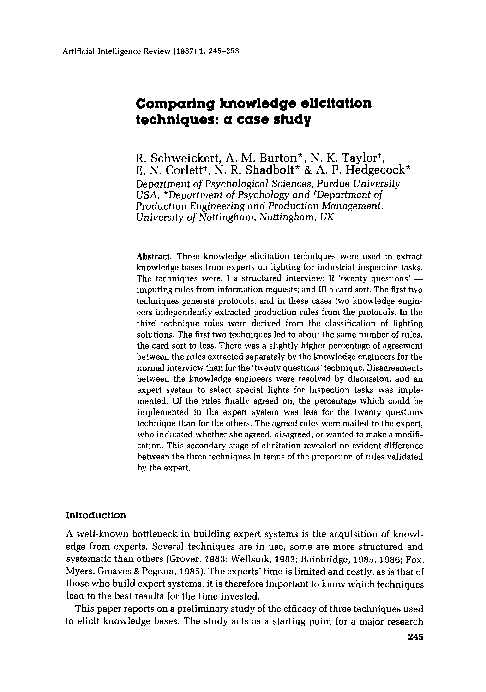 (PDF) Comparing knowledge elicitation techniques: a case study