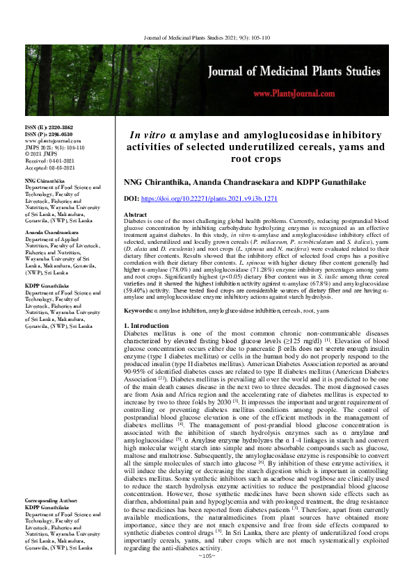 (PDF) In Vitro Α Amylase and Amyloglucosidase Inhibitory Activities of ...