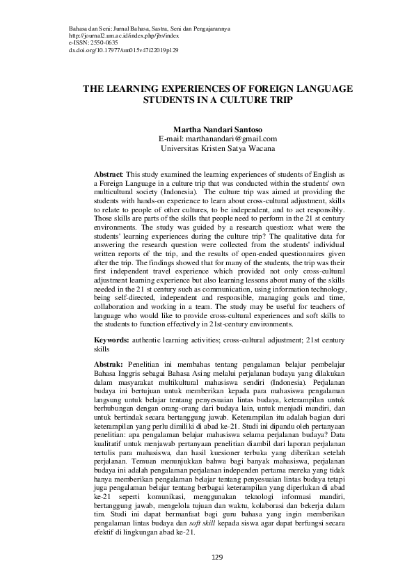 (PDF) The Learning Experiences of Foreign Language Students in a ...