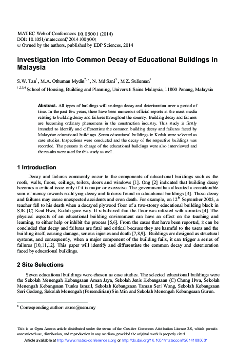 (PDF) Investigation into Common Decay of Educational Buildings in Malaysia