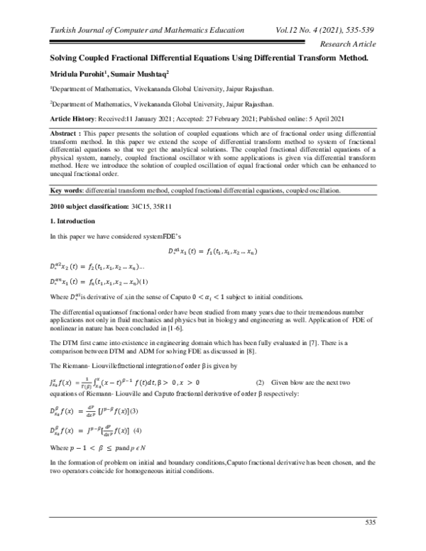 (PDF) Solving Coupled Fractional Differential Equations Using ...