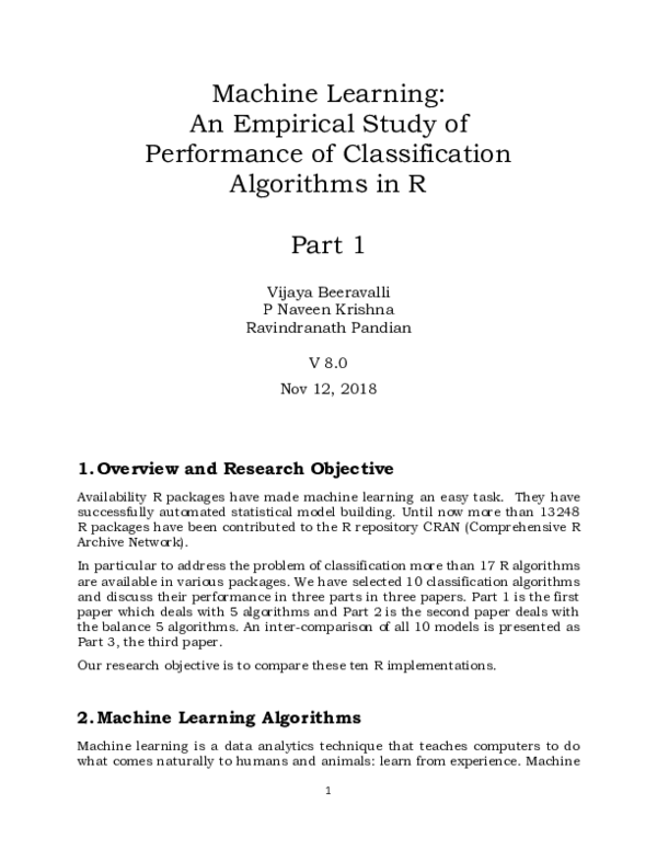 (PDF) Machine Learning: An Empirical Study of Performance of ...