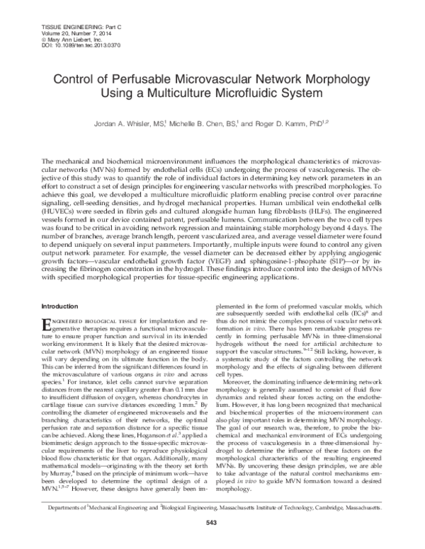(PDF) Control of Perfusable Microvascular Network Morphology Using a ...