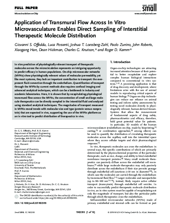 (PDF) Application of Transmural Flow Across In Vitro Microvasculature ...