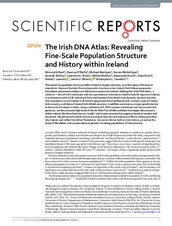 (PDF) The Irish DNA Atlas: Revealing Fine-Scale Population Structure ...