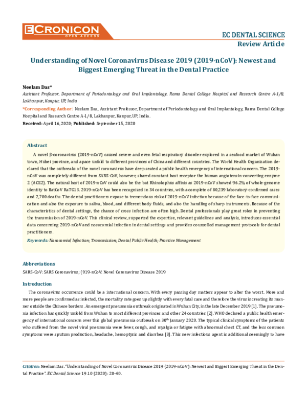 (PDF) Understanding of Novel Coronavirus Disease 2019 (2019-nCoV ...