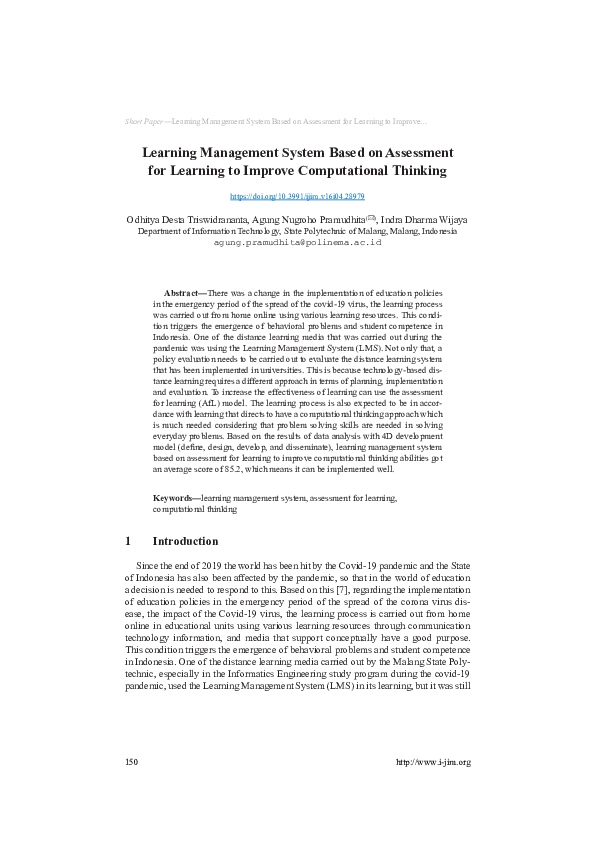 (PDF) Learning Management System Based on Assessment for Learning to ...