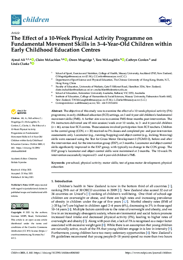 (PDF) The Effect of a 10-Week Physical Activity Programme on ...