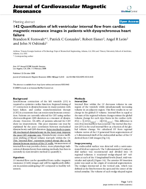 (PDF) 142 Quantification of left ventricular internal flow from cardiac ...
