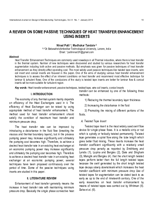 (PDF) A Review on Some Passive Techniques of Heat Transfer Enhancement ...