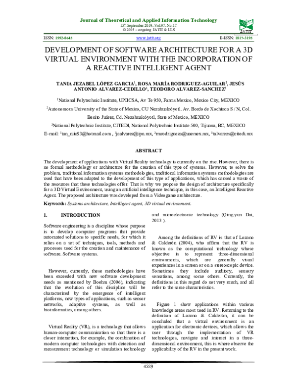 (PDF) Development of software architecture for a 3d virtual environment ...