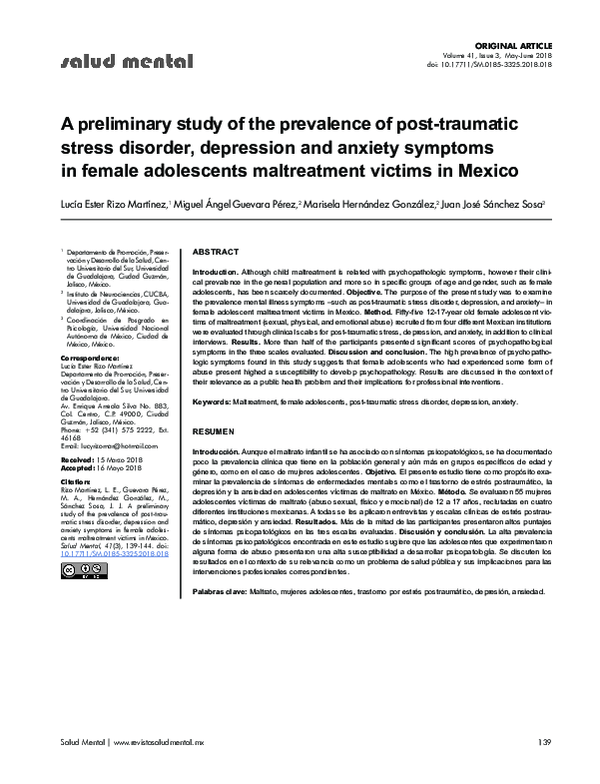 (PDF) A preliminary study of the prevalence of post-traumatic stress ...