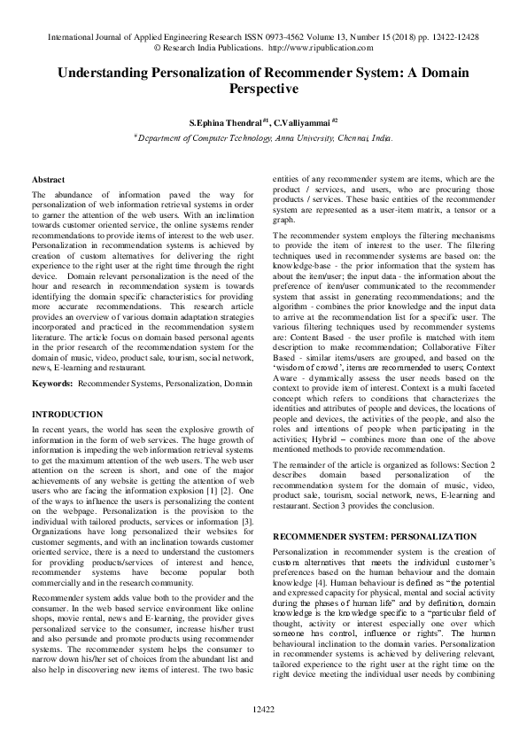 (PDF) Understanding Personalization of Recommender System : A Domain ...