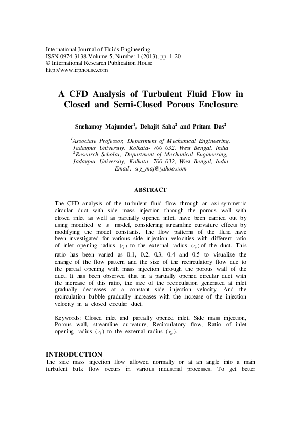 (PDF) A CFD Analysis of Turbulent Fluid Flow in Closed and Semi-Closed ...
