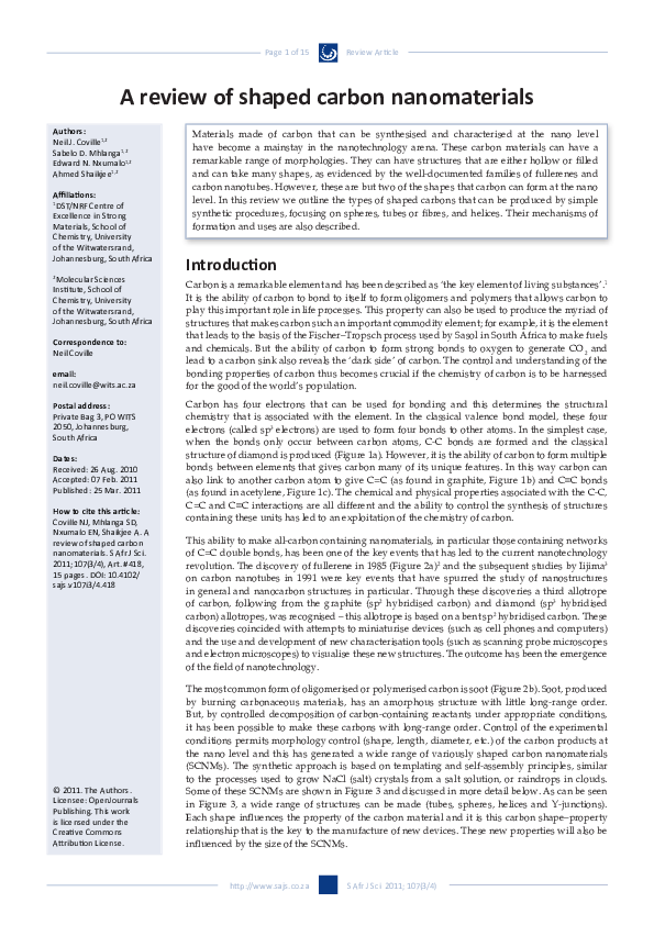 (PDF) A review of shaped carbon nanomaterials