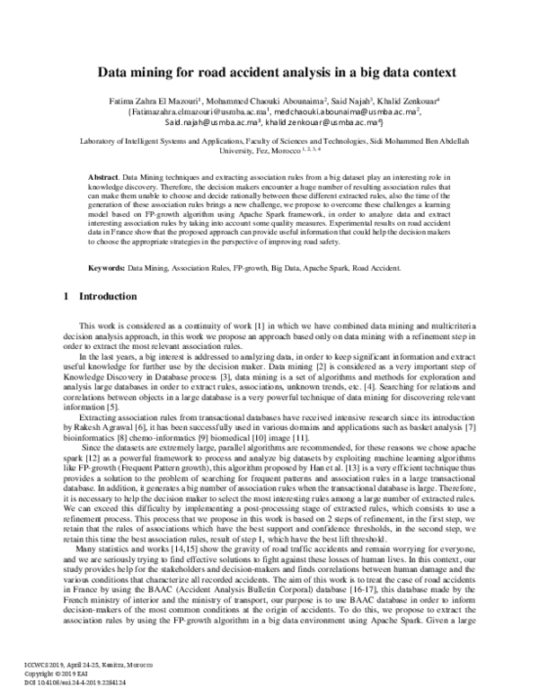 (PDF) Data mining for road accident analysis in a big data context