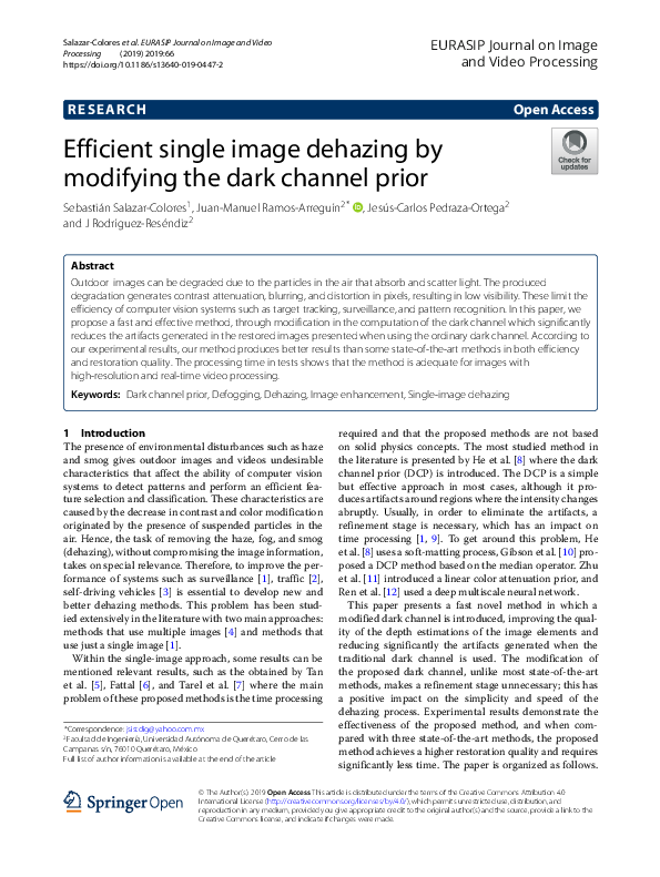 (PDF) Efficient single image dehazing by modifying the dark channel prior