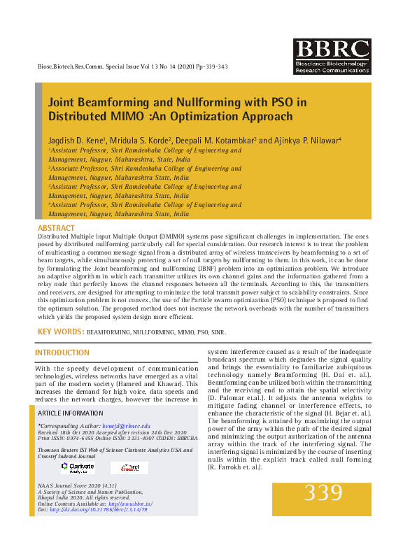 (PDF) Joint Beamforming and Nullforming with PSO in Distributed MIMO ...