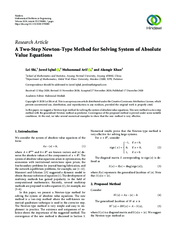 (PDF) A Two-Step Newton-Type Method for Solving System of Absolute ...