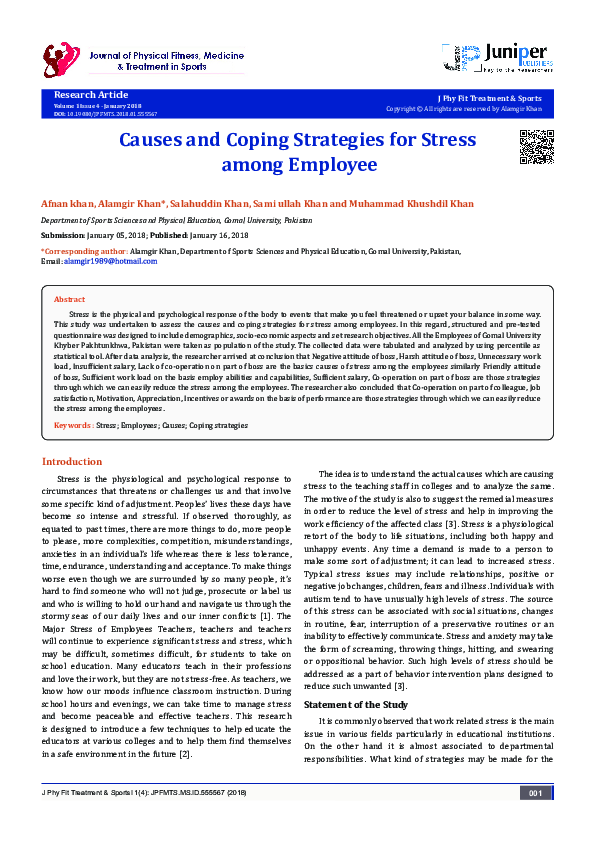 (PDF) Causes and Coping Strategies for Stress among Employee