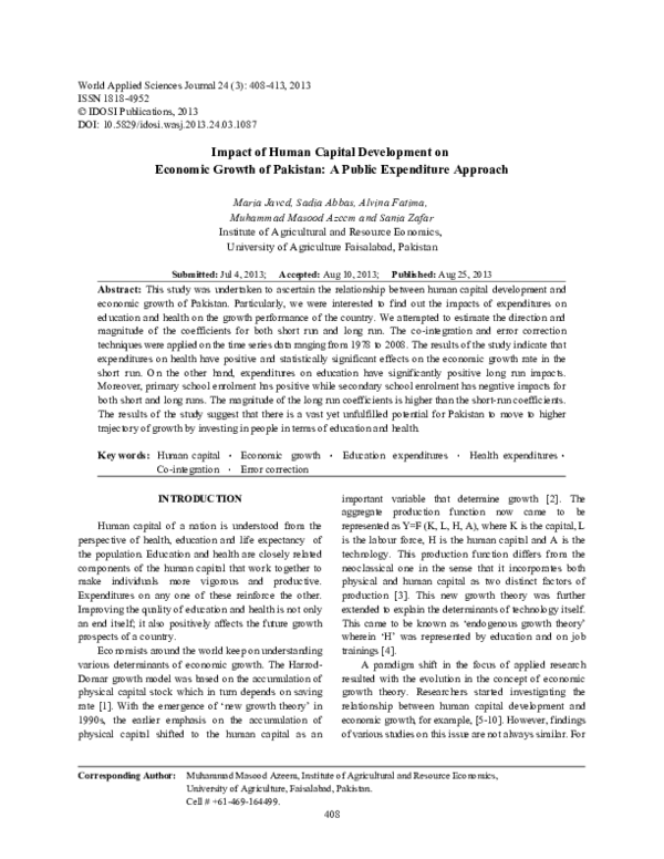 (PDF) Impact of Human Capital Development on Economic Growth of ...