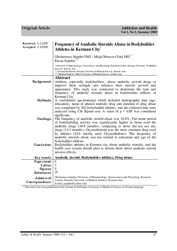 (PDF) Frequency of Anabolic Steroids Abuse in Bodybuilder Athletes in ...