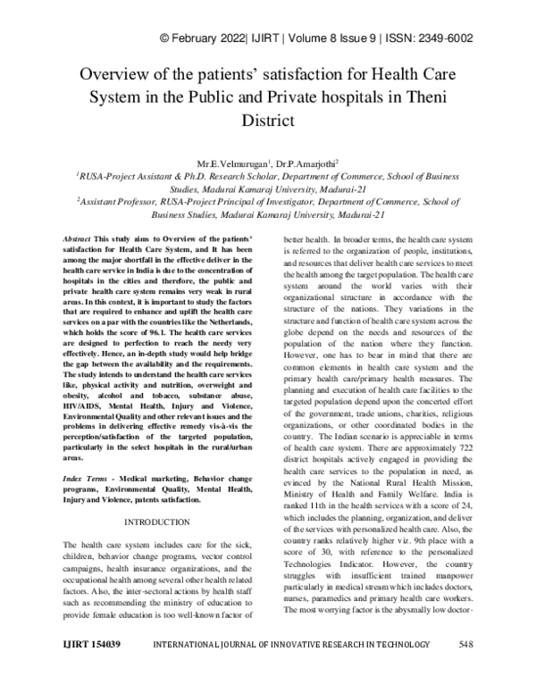 (PDF) Overview of the patients' satisfaction for Health Care System in ...