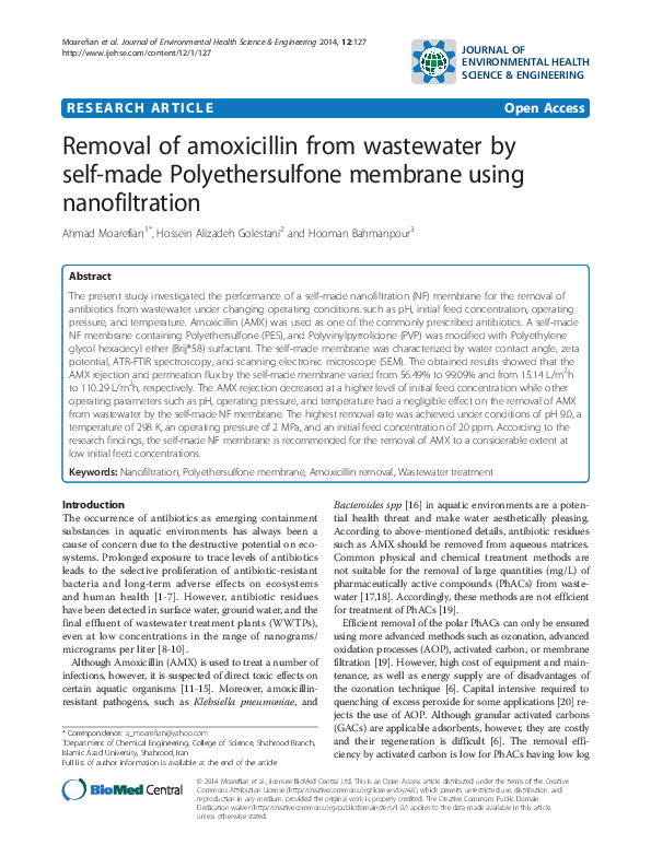 (PDF) Removal of amoxicillin from wastewater by self-made ...