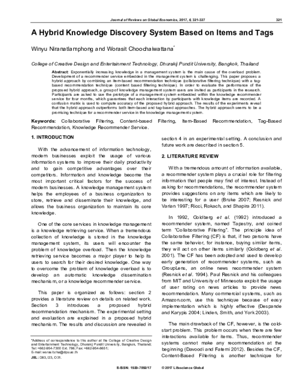 (PDF) A Hybrid Knowledge Discovery System Based on Items and Tags