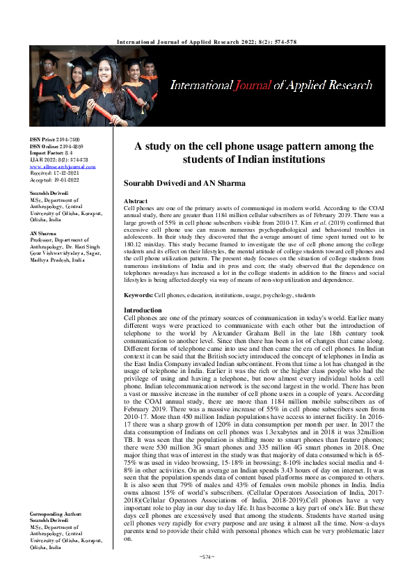 (PDF) A study on the cell phone usage pattern among the students of ...