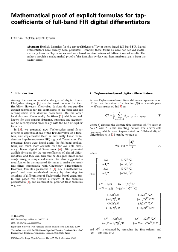 (PDF) Mathematical proof of explicit formulas for tap-coefficients of ...