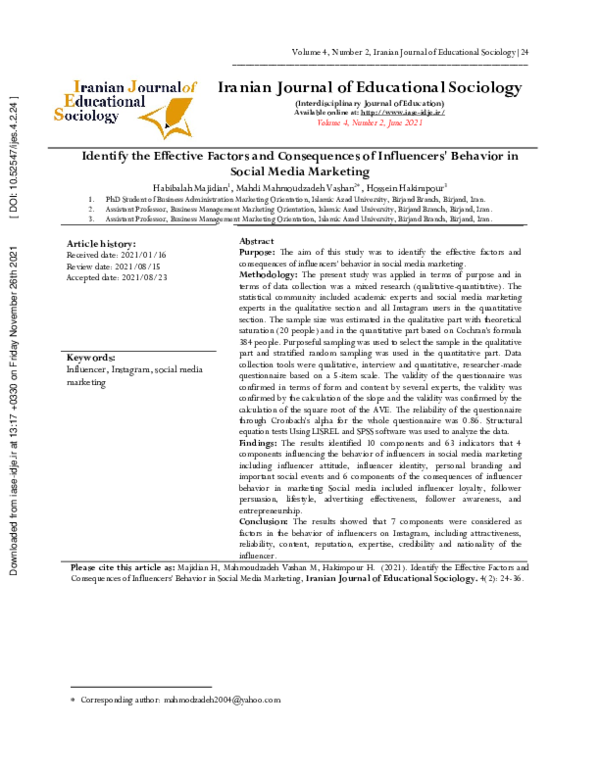 (PDF) Identify the Effective Factors and Consequences of Influencers ...