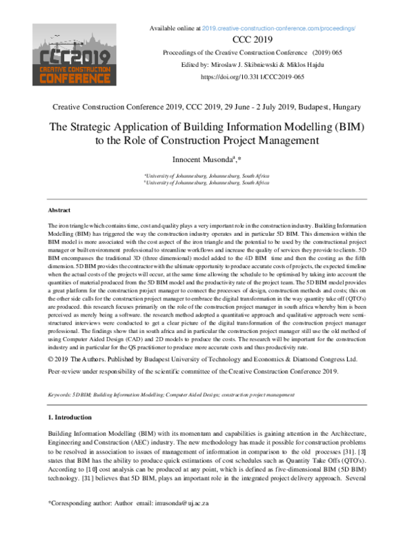 (PDF) The Strategic Application of Building Information Modelling (BIM ...