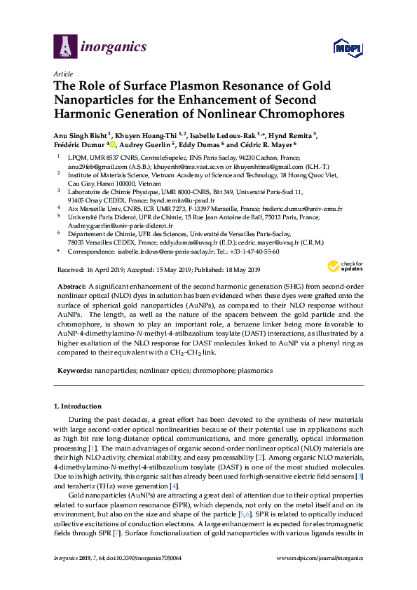 (PDF) The Role of Surface Plasmon Resonance of Gold Nanoparticles for ...